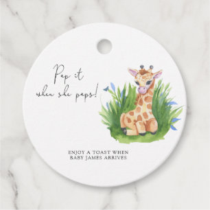 Giraffe - Pop it when she pops baby shower Favor Tags
