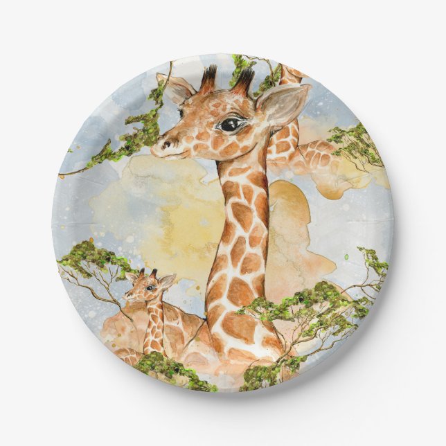 Giraffe Portrait Animal Picture Paper Plates (Front)