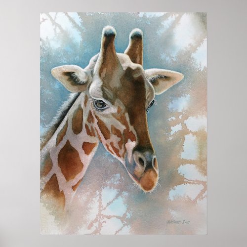 Giraffe Portrait Animal Watercolor 18x24 Poster
