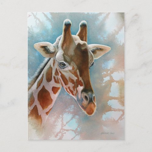 Giraffe Portrait Animal Watercolor Art Postcard