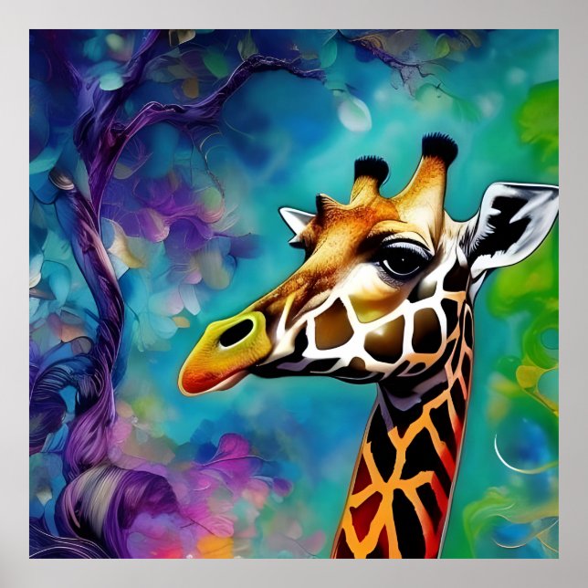 Giraffe Portrait Colorful Poster (Front)