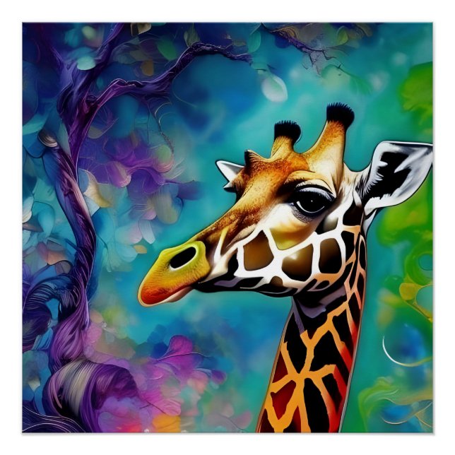 Giraffe Portrait Colorful Poster (Front)