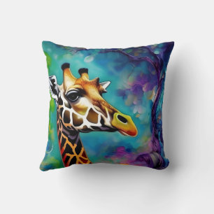Giraffe Portrait Colorful Throw Pillow