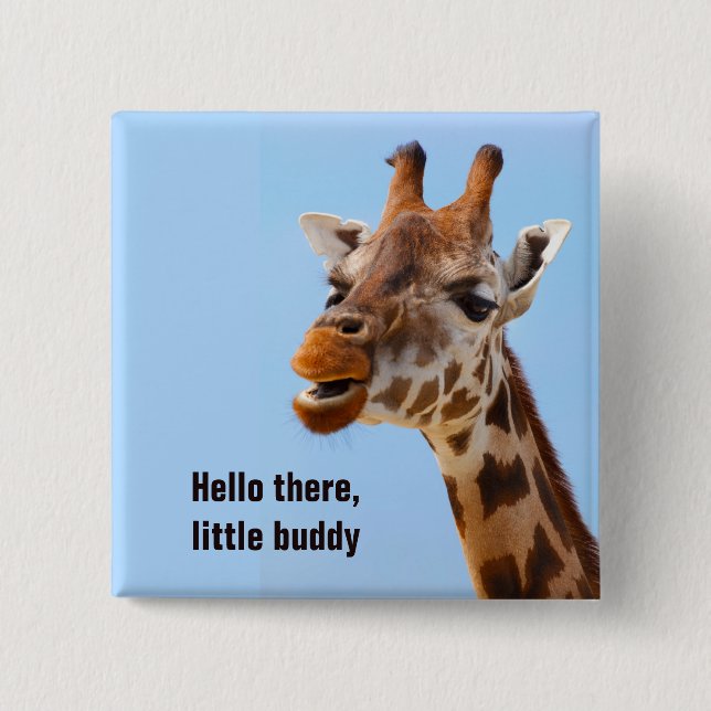 Giraffe Portrait customizable text button (Front)