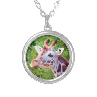 Giraffe portrait, original art, nature, animals silver plated necklace