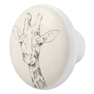 Giraffe Portrait Sketch Ceramic Knob