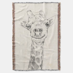 Giraffe Portrait Sketch Throw Blanket