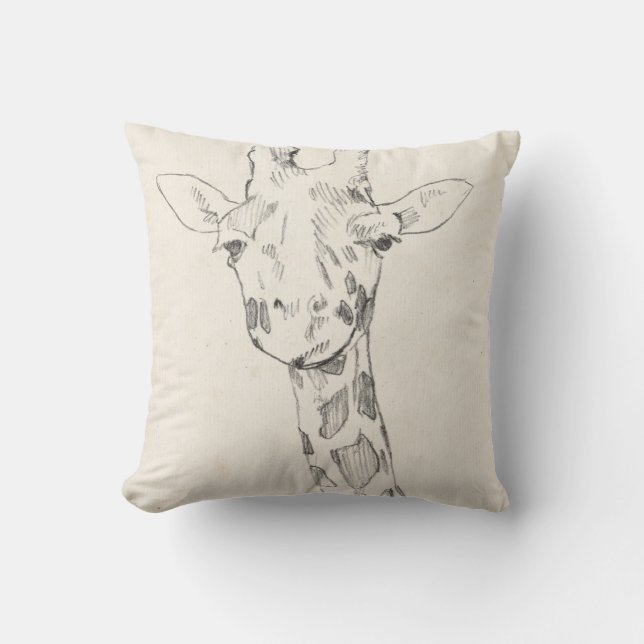 Giraffe Portrait | Sketch Throw Pillow (Front)