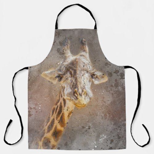 Giraffe Portrait Wildlife Photography Watercolor Apron