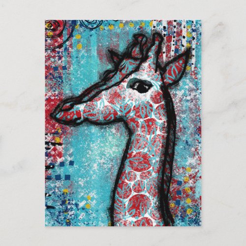 Giraffe Postcard _ Turquoise Red