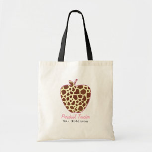 Giraffe Print Apple Preschool Teacher Tote Bag
