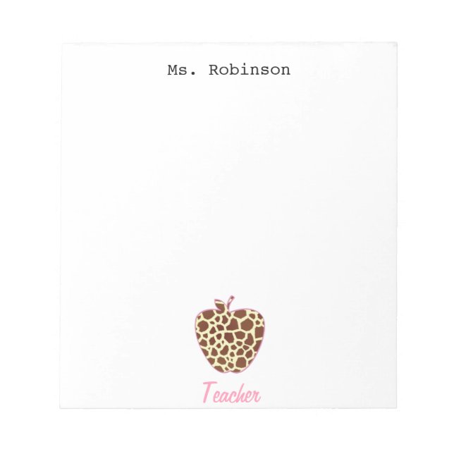 Giraffe Print Apple Teacher Notepad (Front)