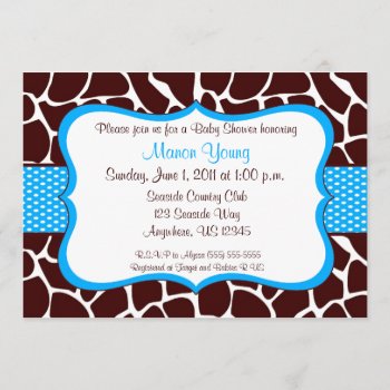 Giraffe Print Blue Baby Shower Invitation by mybabytee at Zazzle