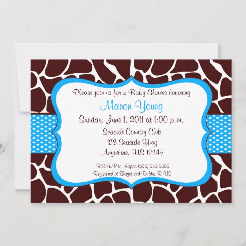 Giraffe Print Blue Baby Shower Invitation