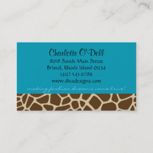 giraffe print blue business card