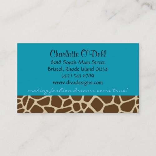 giraffe print blue business cards