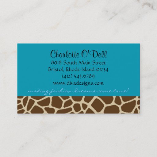 Customizable giraffe print blue business cards