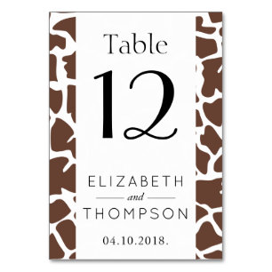 Giraffe Print, Brown Giraffe, Wild Animal, Wedding Table Number