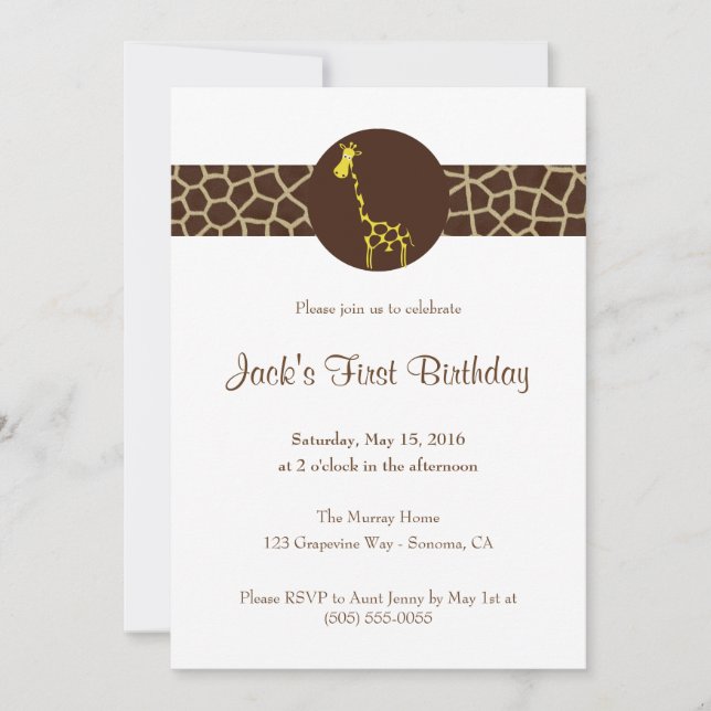 Giraffe Print Custom Birthday Invitation (Front)