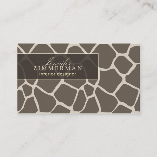 Giraffe Print Designer Business Card :: Taupe (Front)