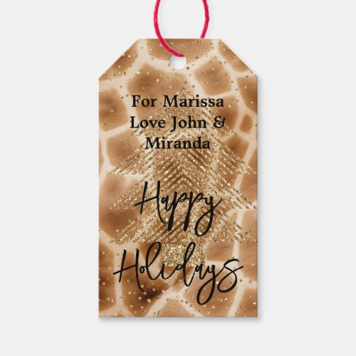 Giraffe Print Gold Glitter Tree Gift Tags