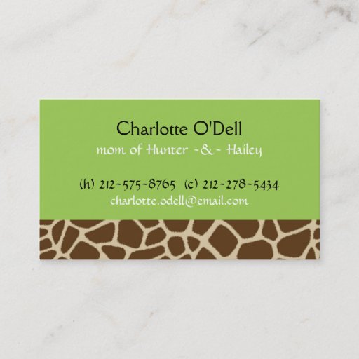 Customizable giraffe print green mommy card business card