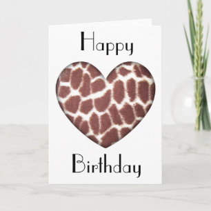 Giraffe Print Heart Birthday Card
