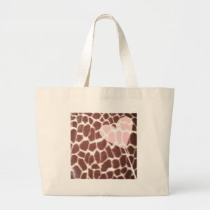 Giraffe Print Heart Large Tote Bag