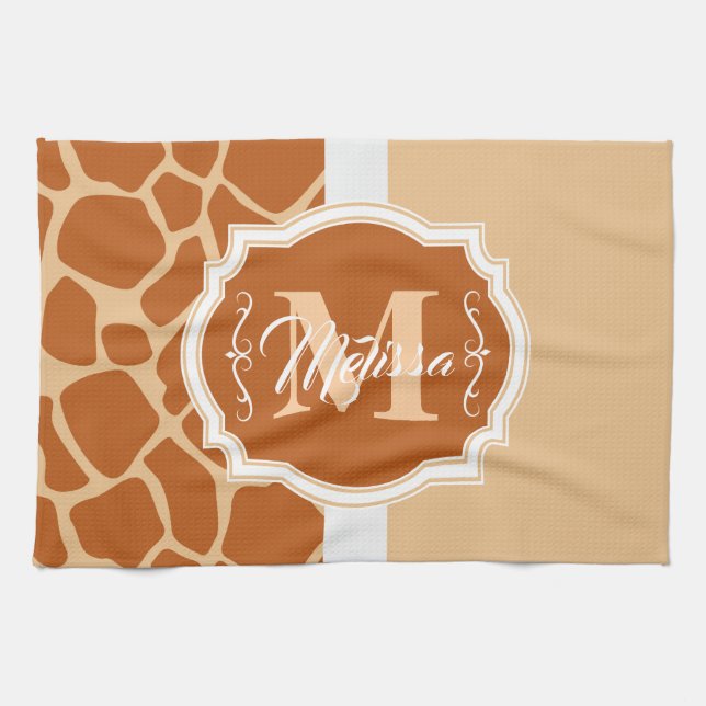 Giraffe Print Monogram Kitchen Towel (Horizontal)