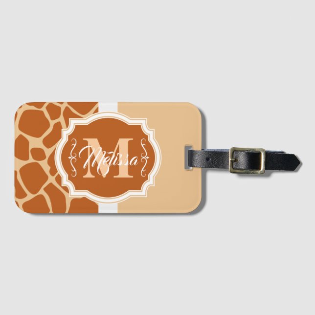 Giraffe Print Monogram Luggage Tag (Front Horizontal)