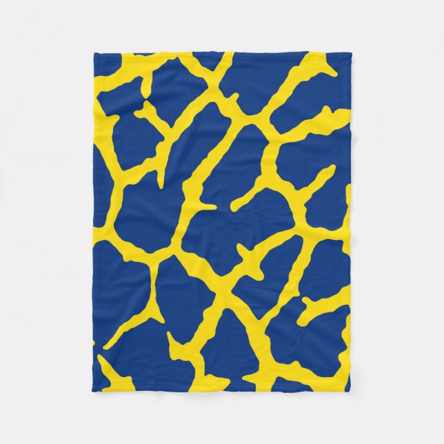 Giraffe Print Navy Yellow Fleece Blanket (Front)