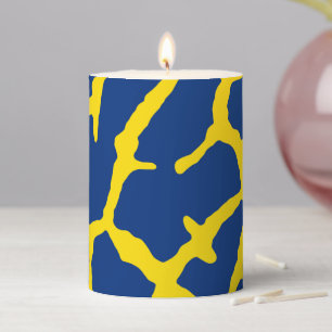 Giraffe Print Navy Yellow Pillar Candle