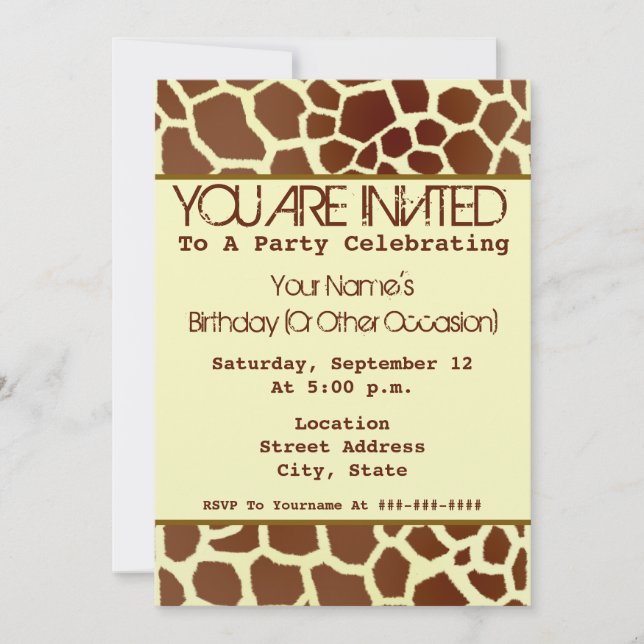 Giraffe Print Party Invitation (Front)