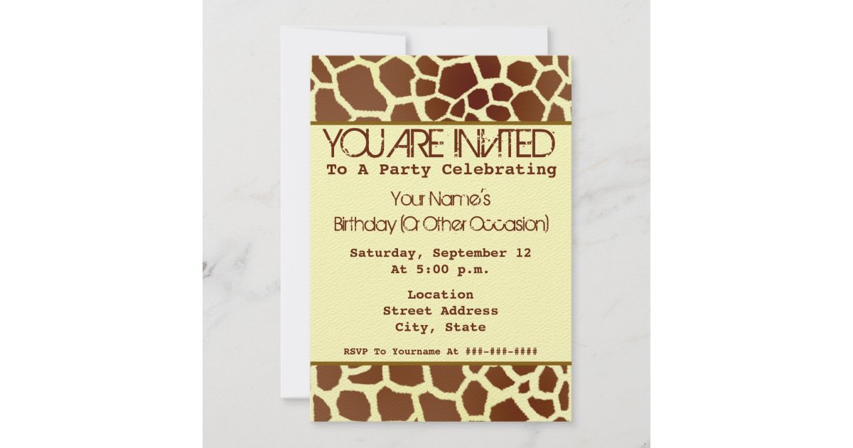 Giraffe Print Party Invitation Zazzle