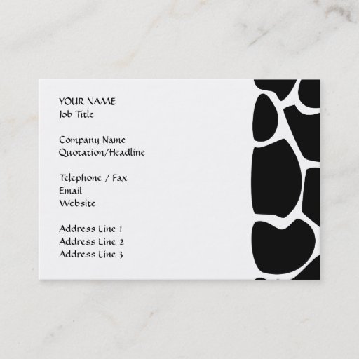 Customizable Giraffe Print Pattern. Animal Print Design, Black Business Card Template
