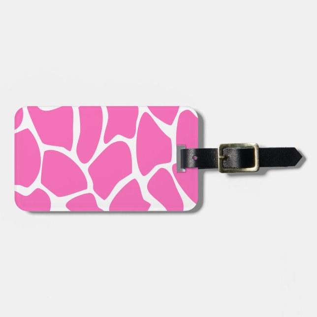 Giraffe Print Pattern in Bright Pink. Luggage Tag (Front Horizontal)