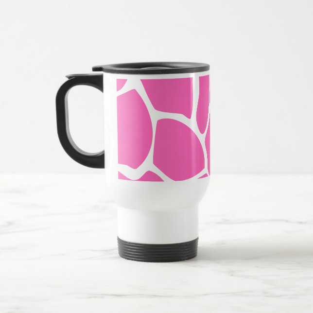 Giraffe Print Pattern in Bright Pink. Travel Mug (Left)