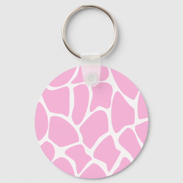 Giraffe Print Pattern in Candy Pink. Keychain (Front)
