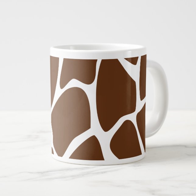 Giraffe Print Pattern in Dark Brown. Giant Coffee Mug (Front Right)