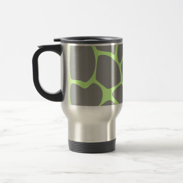 Giraffe Print Pattern in Gray. Travel Mug (Left)