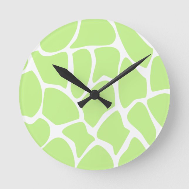 Giraffe Print Pattern in Light Lime Green. Round Clock (Front)