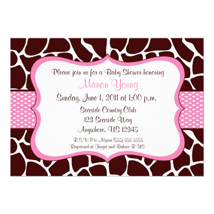 Giraffe Print Pink Baby Shower Invitation