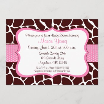 Giraffe Print Pink Baby Shower Invitation by mybabytee at Zazzle