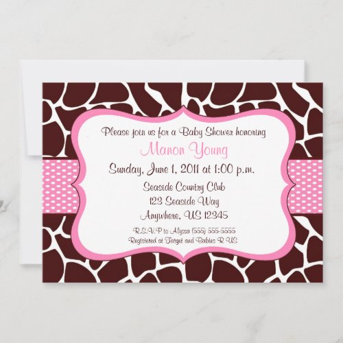 Giraffe Print Pink Baby Shower Invitation