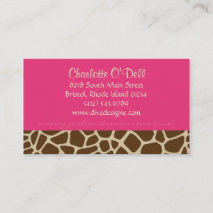 giraffe print pink business card