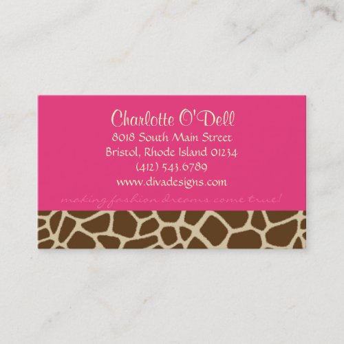giraffe print pink business card templates