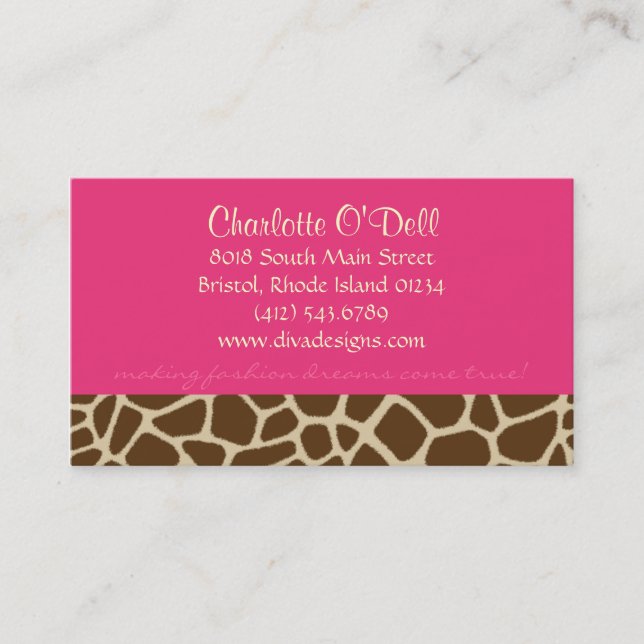 giraffe print pink business card (Front)