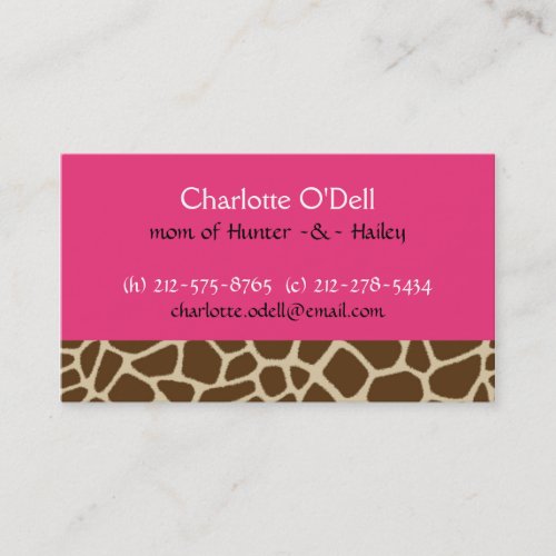 giraffe print pink mommy card business card