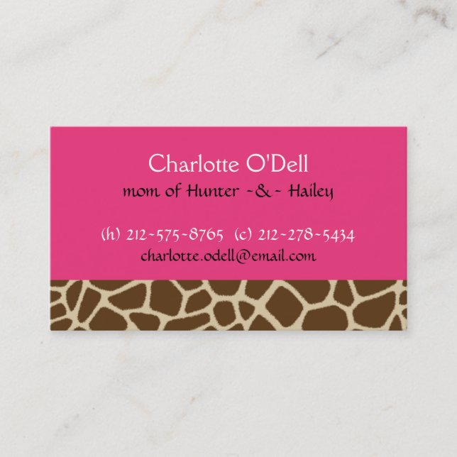 giraffe print pink mommy card (Front)