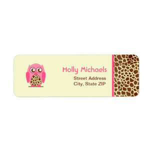 Giraffe Print & Pink Owl Address Labels